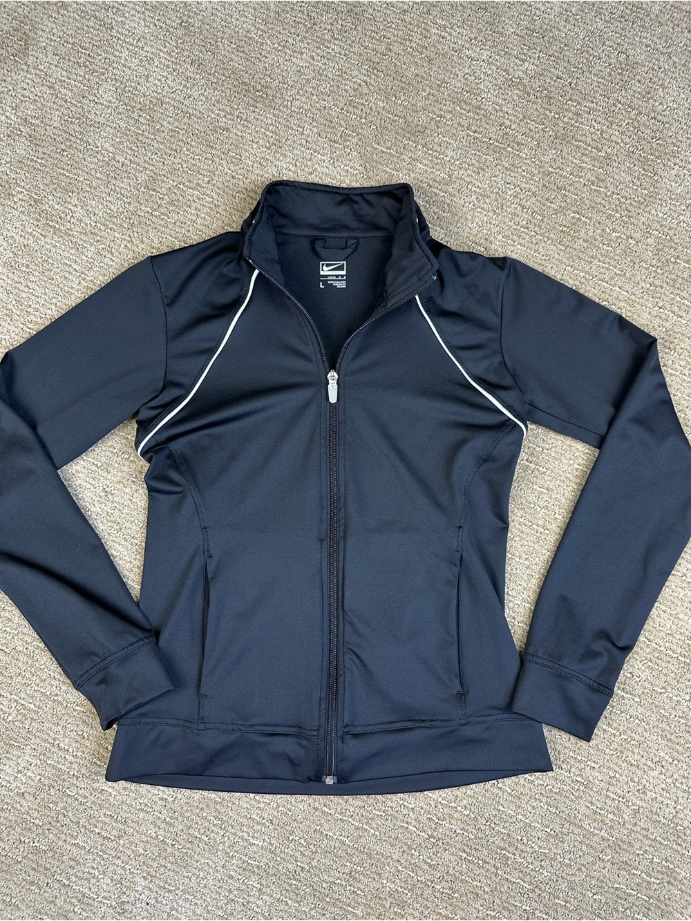Nike Women’s Black Zip-Up Track Jacket Workout Active Athletic Gym Running S/M